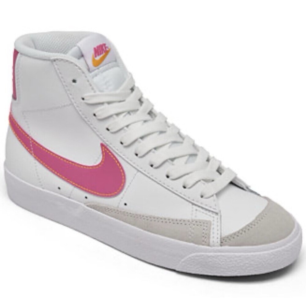 Nike Blazer Mid Shoes Girls Size 4Y White Pink Classic Retro Swoosh Yellow Stich